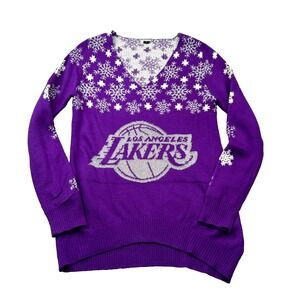 Los Angeles Lakers Holiday Sweater Womens Medium Purple Basketball Snowflake NBA